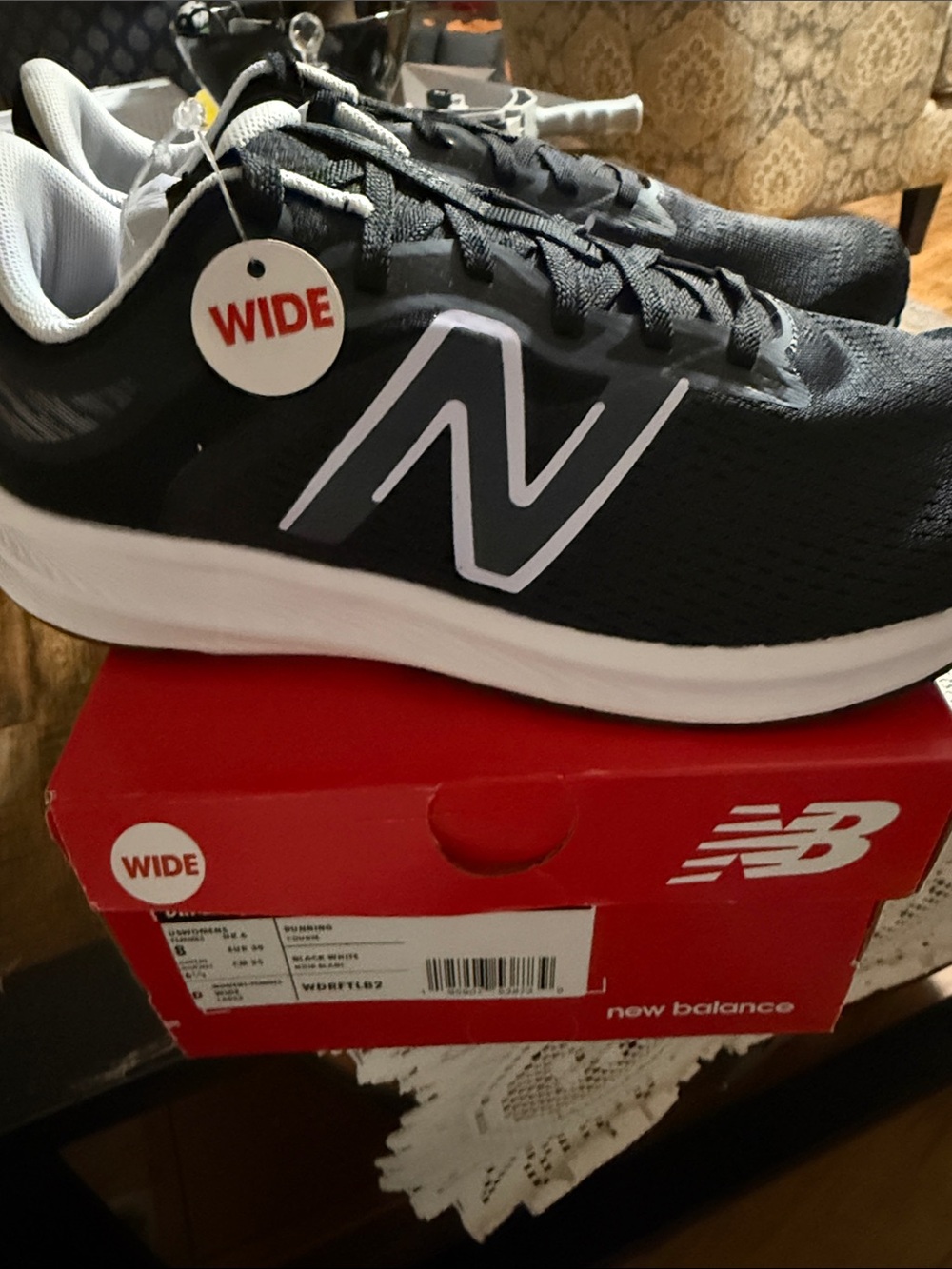New Balance Men’s Black and White Athletic Running Shoes - Wide